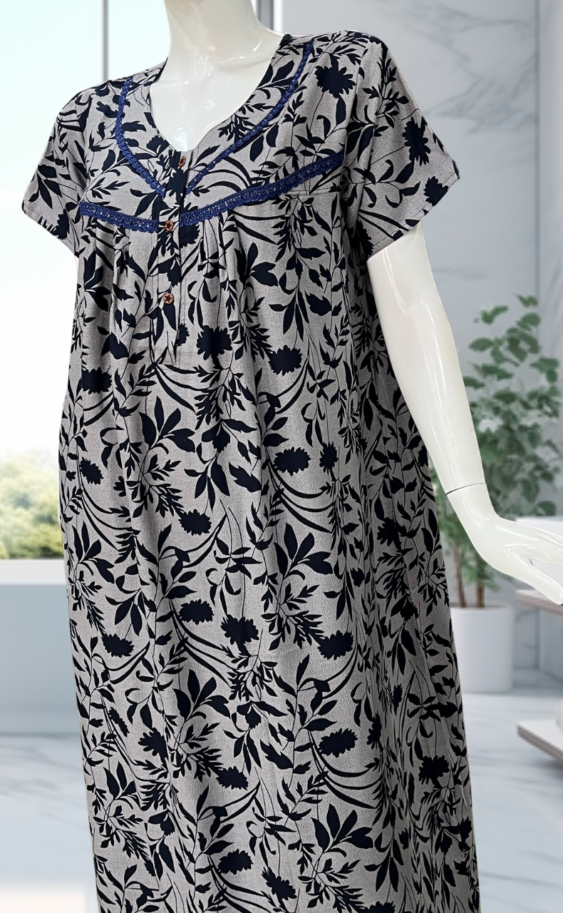 Navy Blue Garden Spun  Nighty. Flowy Spun Fabric | Laces and Frills