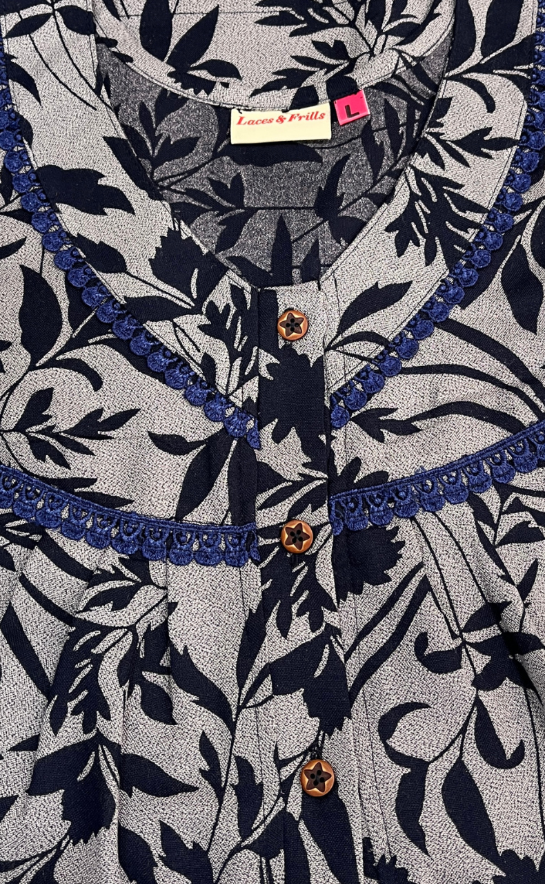 Navy Blue Garden Spun  Nighty. Flowy Spun Fabric | Laces and Frills