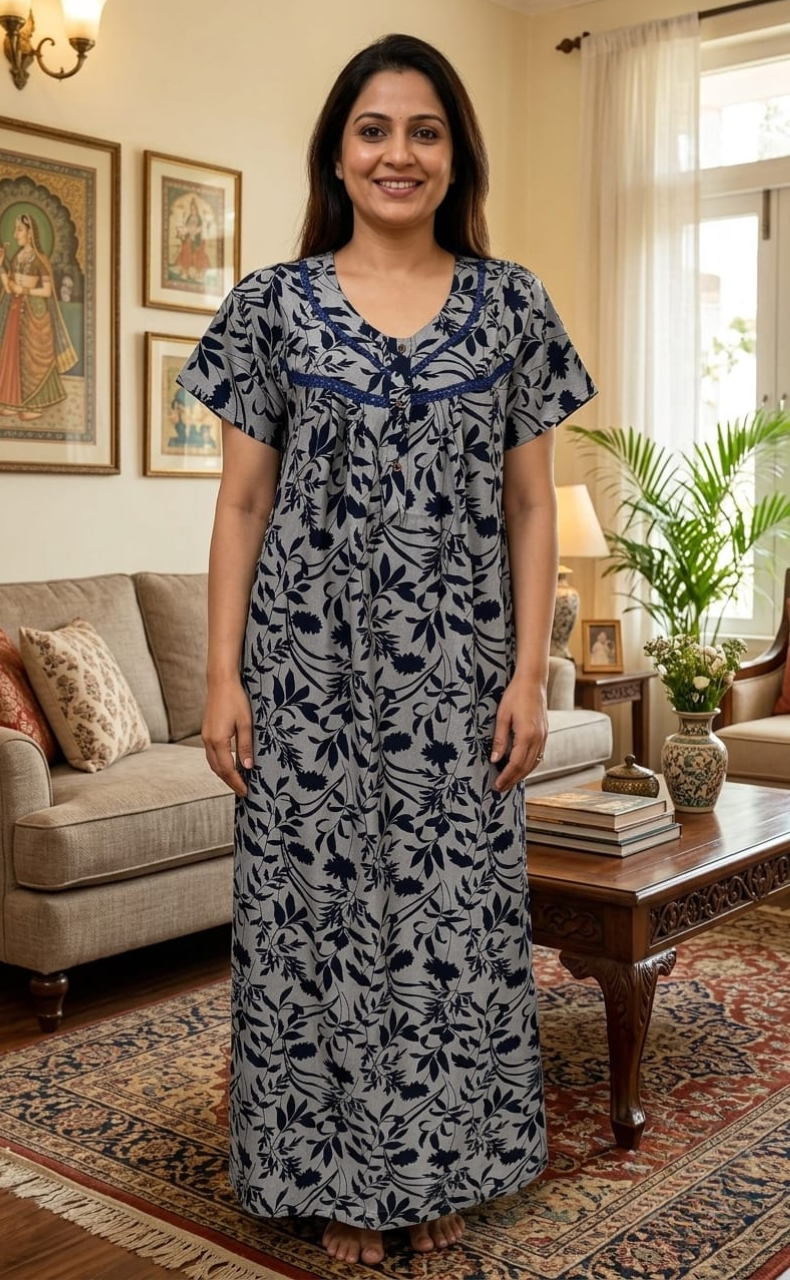 Navy Blue Garden Spun  Nighty. Flowy Spun Fabric | Laces and Frills