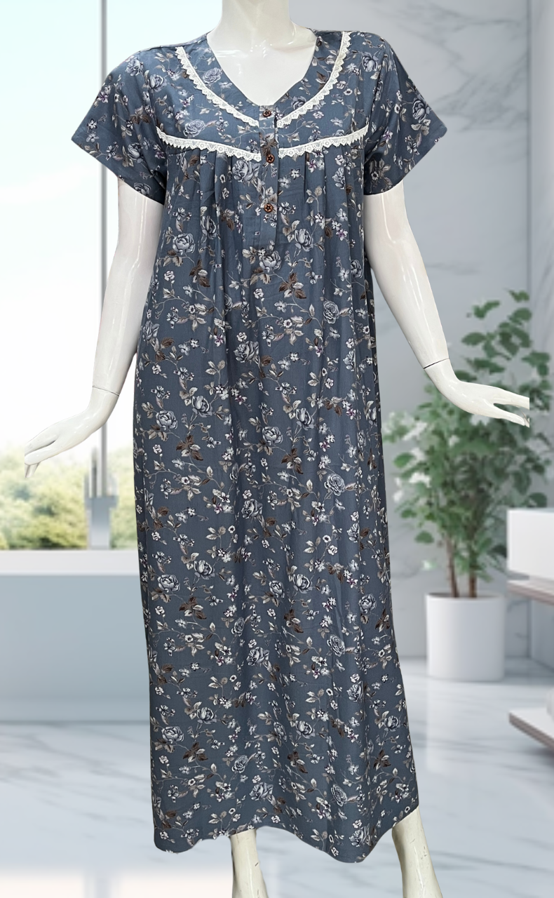Slate Grey Garden Spun  Nighty. Flowy Spun Fabric | Laces and Frills
