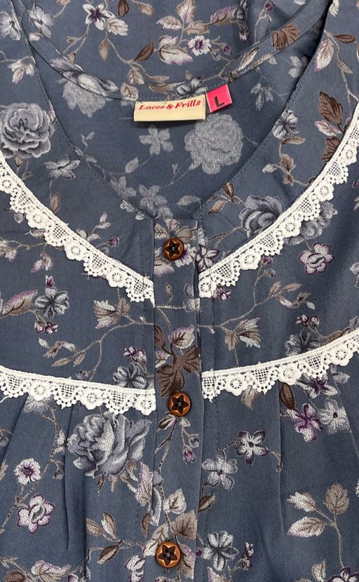 Slate Grey Garden Spun  Nighty. Flowy Spun Fabric | Laces and Frills