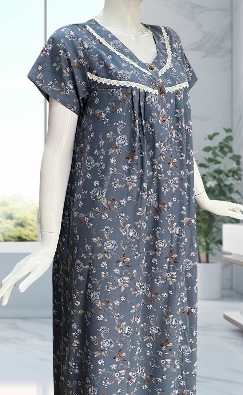 Slate Grey Garden Spun  Nighty. Flowy Spun Fabric | Laces and Frills