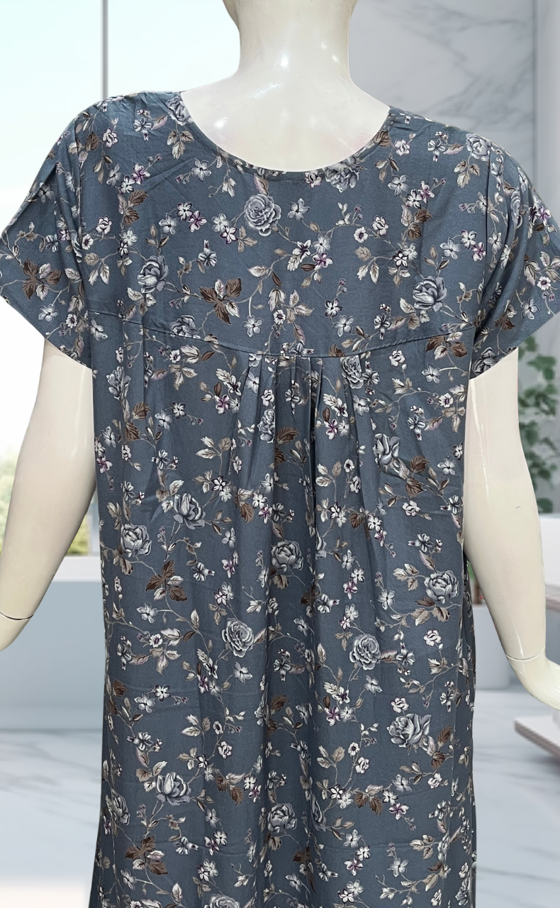 Slate Grey Garden Spun  Nighty. Flowy Spun Fabric | Laces and Frills