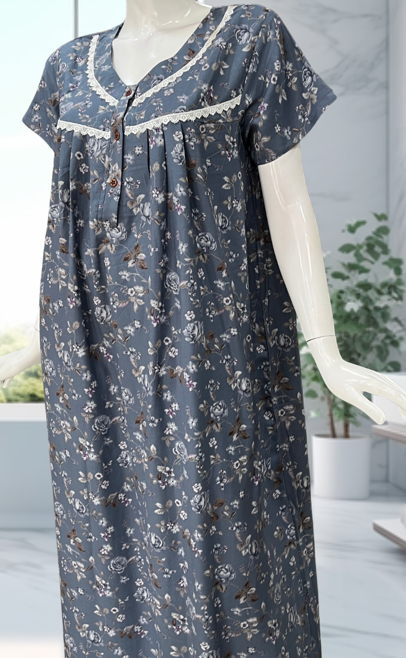 Slate Grey Garden Spun  Nighty. Flowy Spun Fabric | Laces and Frills