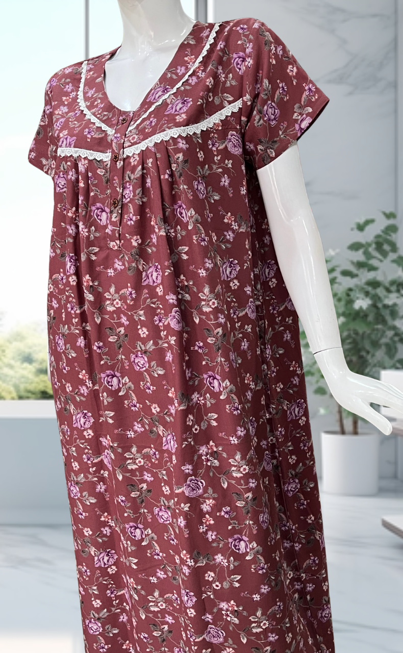 Cordovan Colour Garden Spun  Nighty. Flowy Spun Fabric | Laces and Frills
