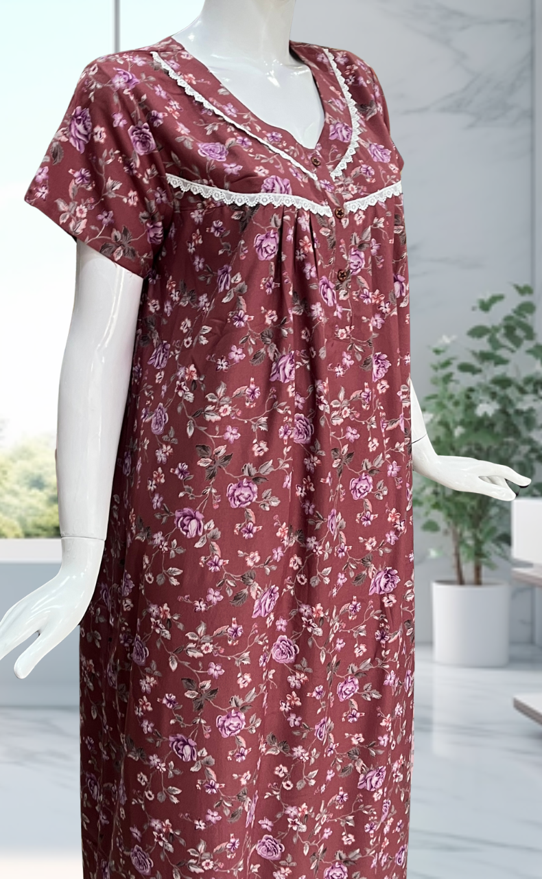 Cordovan Colour Garden Spun  Nighty. Flowy Spun Fabric | Laces and Frills