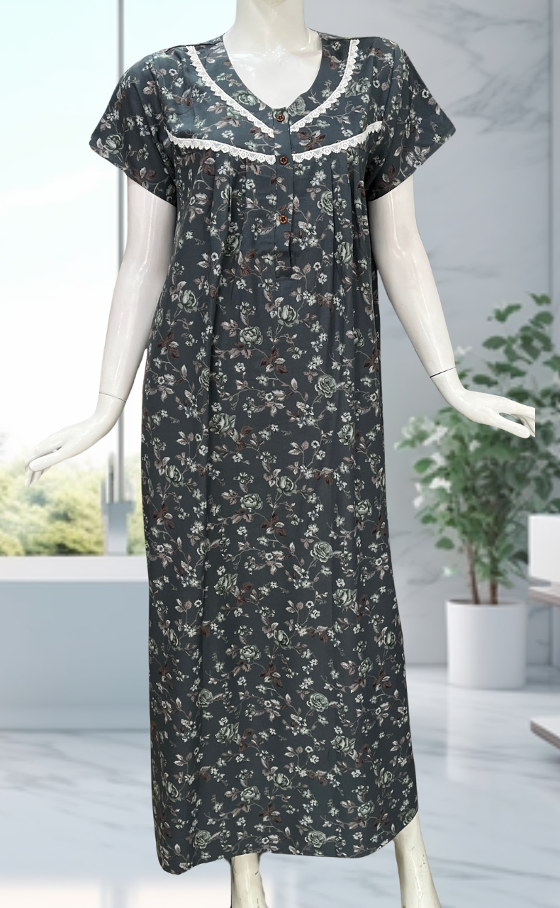 Dark Grey Garden Spun  Nighty. Flowy Spun Fabric | Laces and Frills