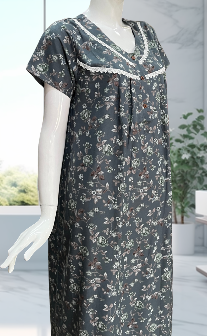 Dark Grey Garden Spun  Nighty. Flowy Spun Fabric | Laces and Frills