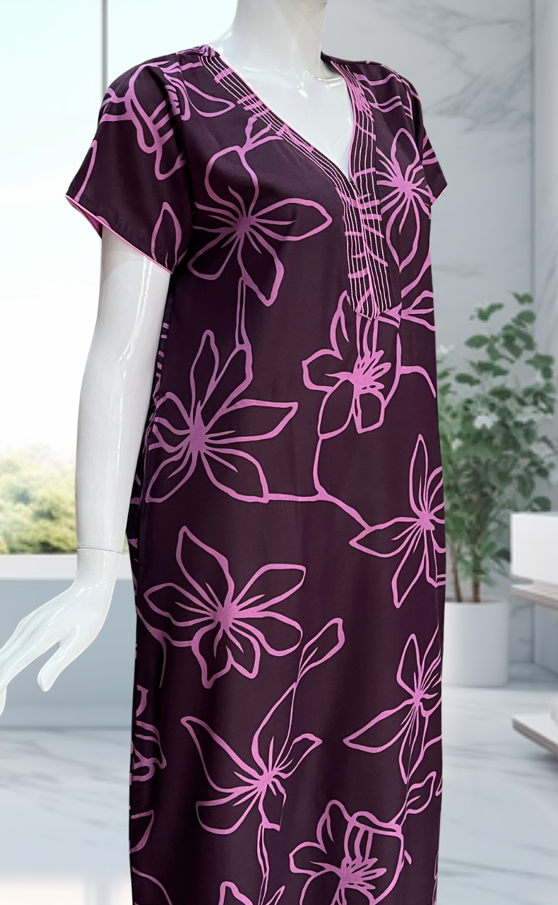 Violet Floral Spun Nighty. Flowy Spun Fabric | Laces and Frills