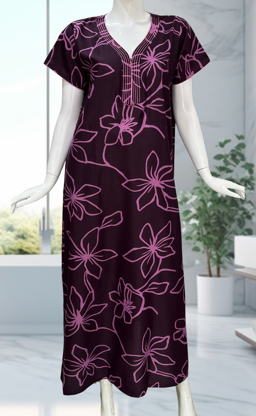 Violet Floral Spun Nighty. Flowy Spun Fabric | Laces and Frills