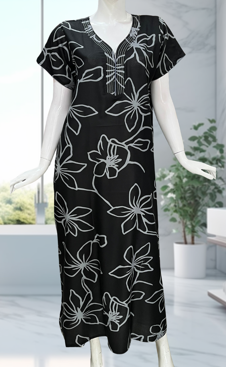 Black Floral Spun Nighty. Flowy Spun Fabric | Laces and Frills