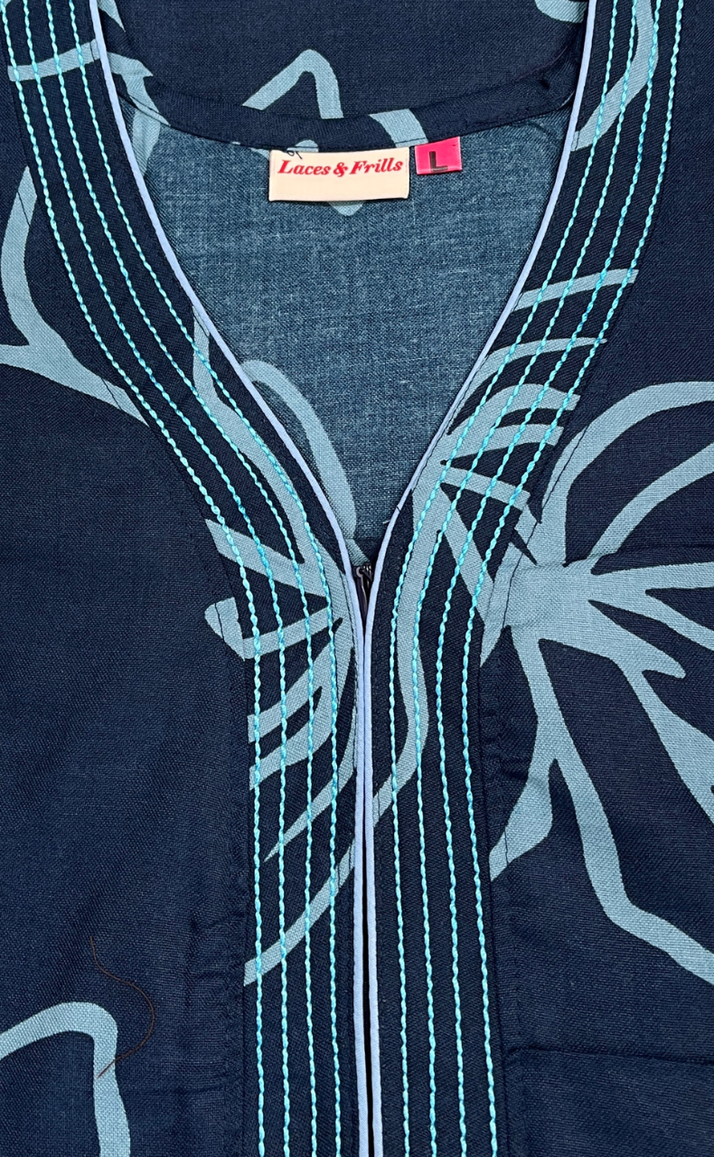 Teal Blue Floral Spun Nighty. Flowy Spun Fabric | Laces and Frills