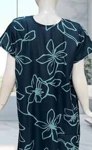 Teal Blue Floral Spun Nighty. Flowy Spun Fabric | Laces and Frills