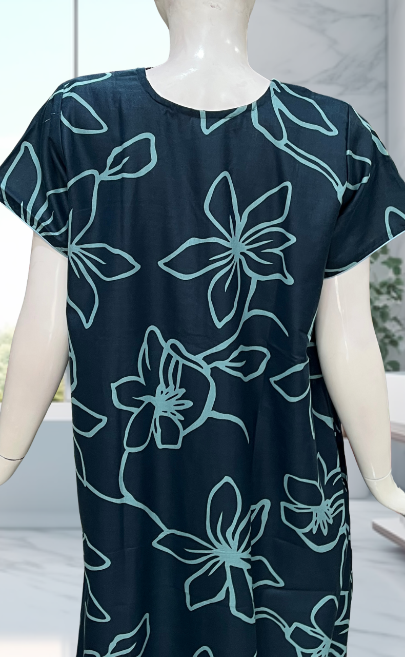 Teal Blue Floral Spun Nighty. Flowy Spun Fabric | Laces and Frills