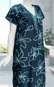 Teal Blue Floral Spun Nighty. Flowy Spun Fabric | Laces and Frills