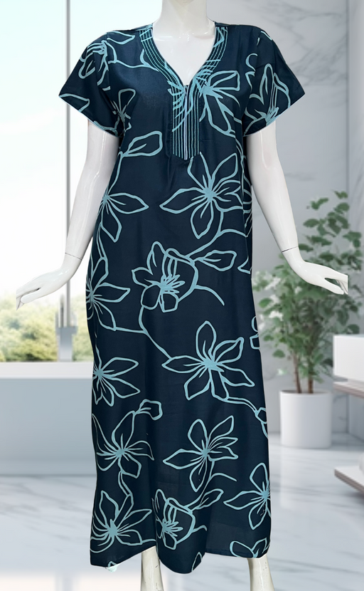 Teal Blue Floral Spun Nighty. Flowy Spun Fabric | Laces and Frills