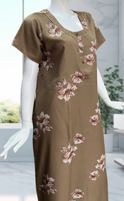 Beige Floral Spun Nighty. Flowy Spun Fabric | Laces and Frills