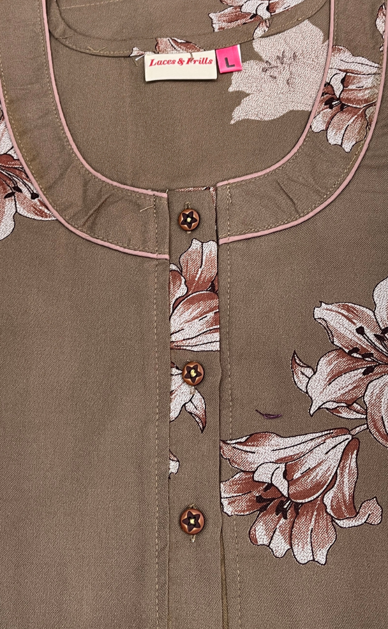 Beige Floral Spun Nighty. Flowy Spun Fabric | Laces and Frills