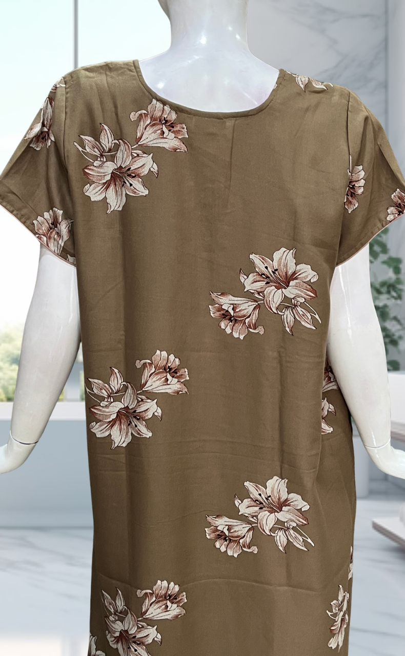 Beige Floral Spun Nighty. Flowy Spun Fabric | Laces and Frills