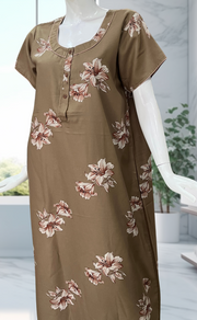 Beige Floral Spun Nighty. Flowy Spun Fabric | Laces and Frills