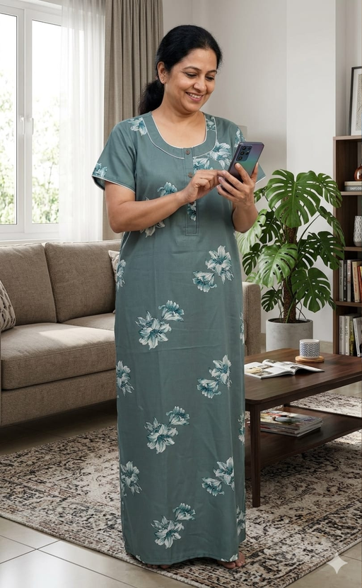 Light Sea Green Floral Spun Nighty. Flowy Spun Fabric | Laces and Frills - Laces and Frills