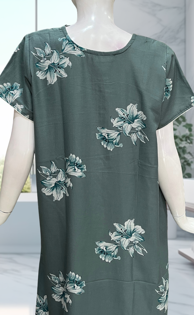 Light Sea Green Floral Spun Nighty. Flowy Spun Fabric | Laces and Frills