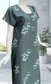 Light Sea Green Floral Spun Nighty. Flowy Spun Fabric | Laces and Frills