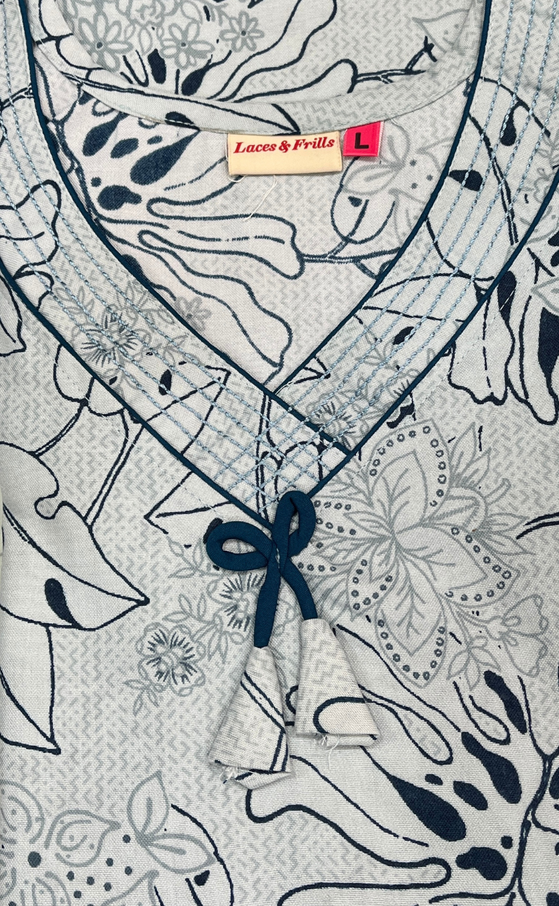 Sky Blue Garden Spun Nighty. Flowy Spun Fabric | Laces and Frills