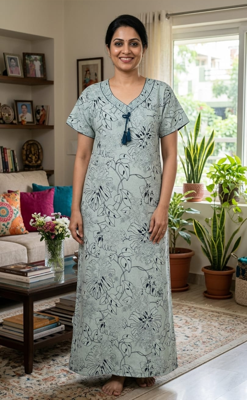 Sky Blue Garden Spun Nighty. Flowy Spun Fabric | Laces and Frills