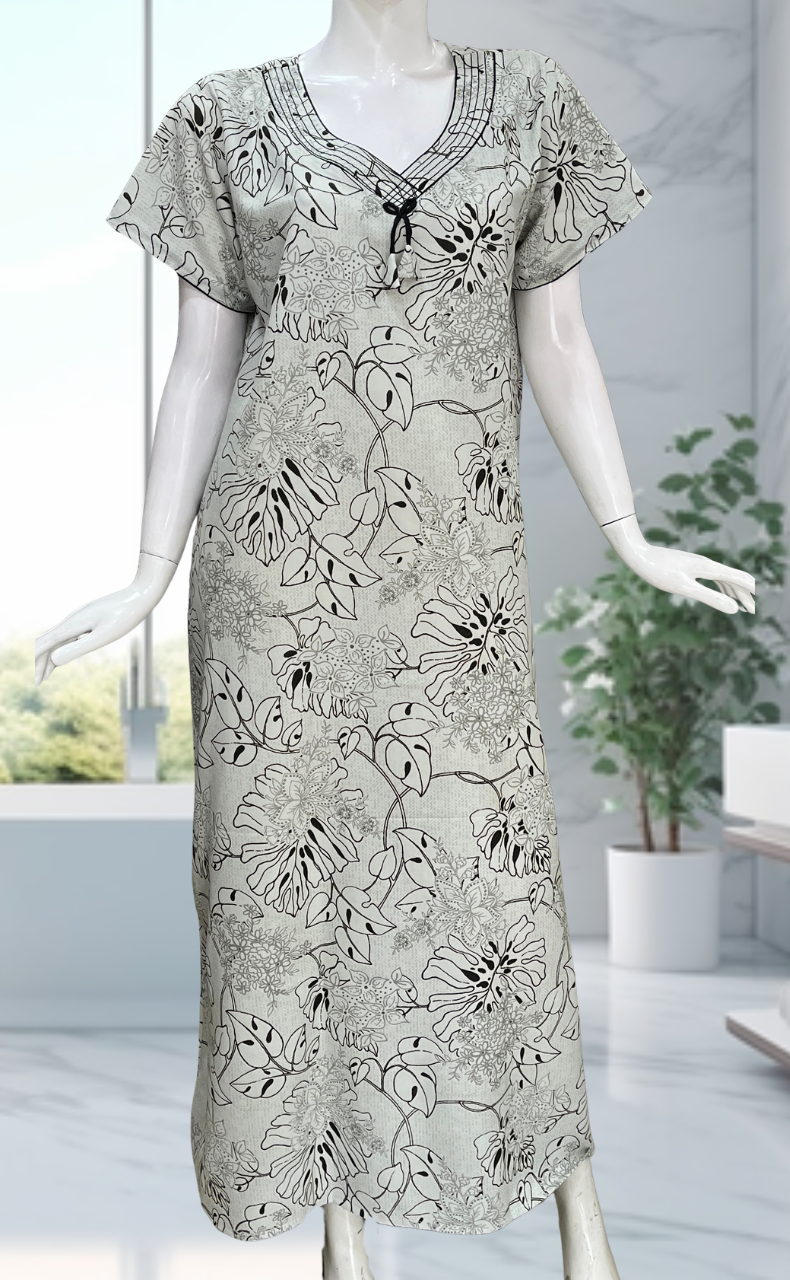 Light Green Garden Floral Spun Nighty. Flowy Spun Fabric | Laces and Frills