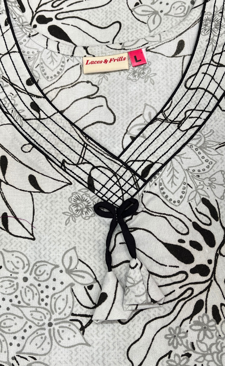 Light Green Garden Floral Spun Nighty. Flowy Spun Fabric | Laces and Frills