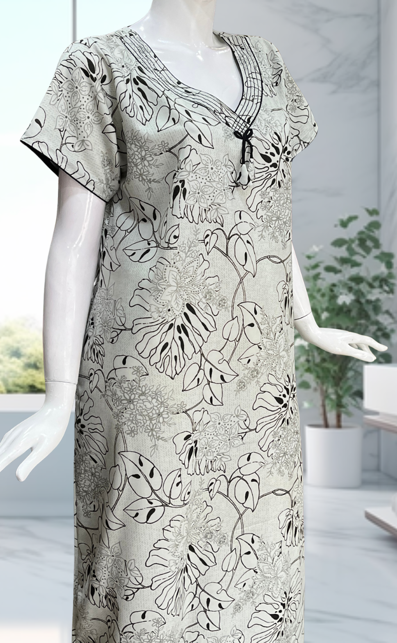 Light Green Garden Floral Spun Nighty. Flowy Spun Fabric | Laces and Frills