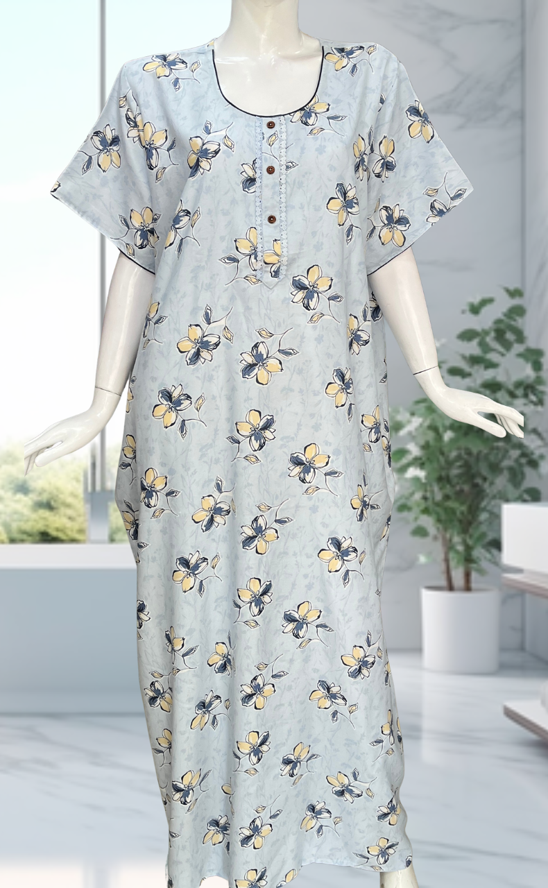 Light Blue Floral Spun Nighty. Flowy Spun Fabric | Laces and Frills