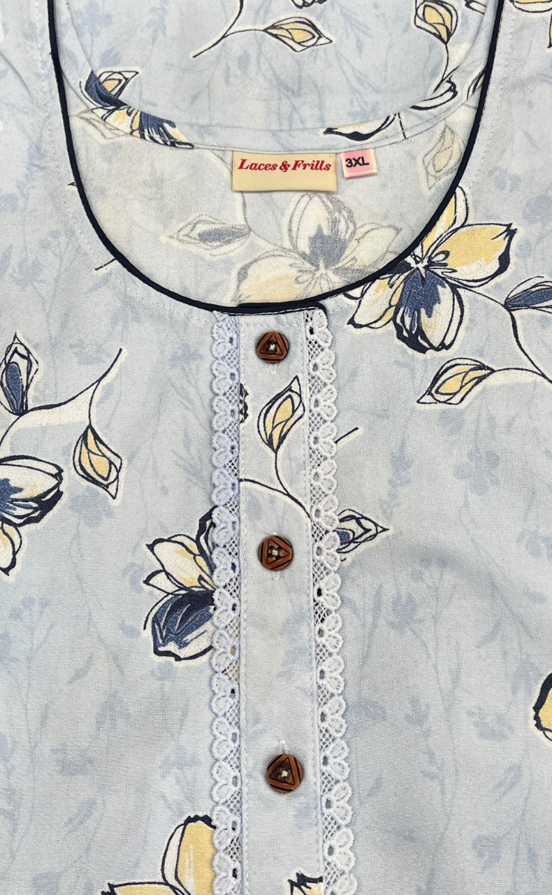 Light Blue Floral Spun Nighty. Flowy Spun Fabric | Laces and Frills