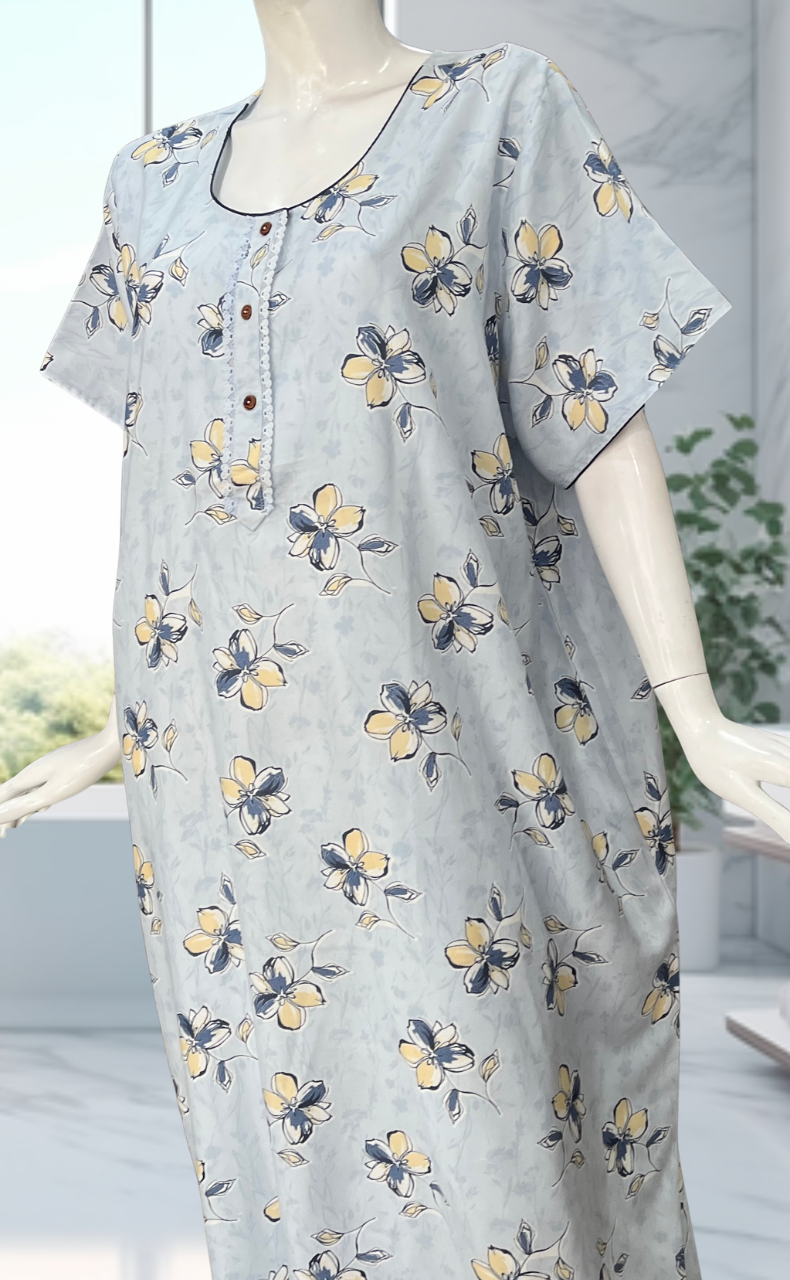 Light Blue Floral Spun Nighty. Flowy Spun Fabric | Laces and Frills