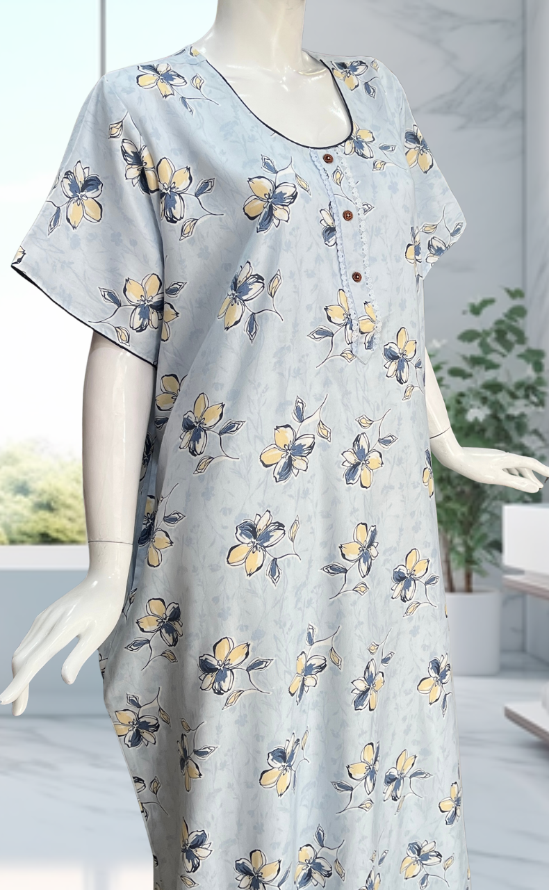 Light Blue Floral Spun Nighty. Flowy Spun Fabric | Laces and Frills
