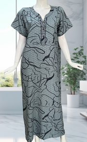 Teal Green Abstract Spun Nighty. Flowy Spun Fabric | Laces and Frills