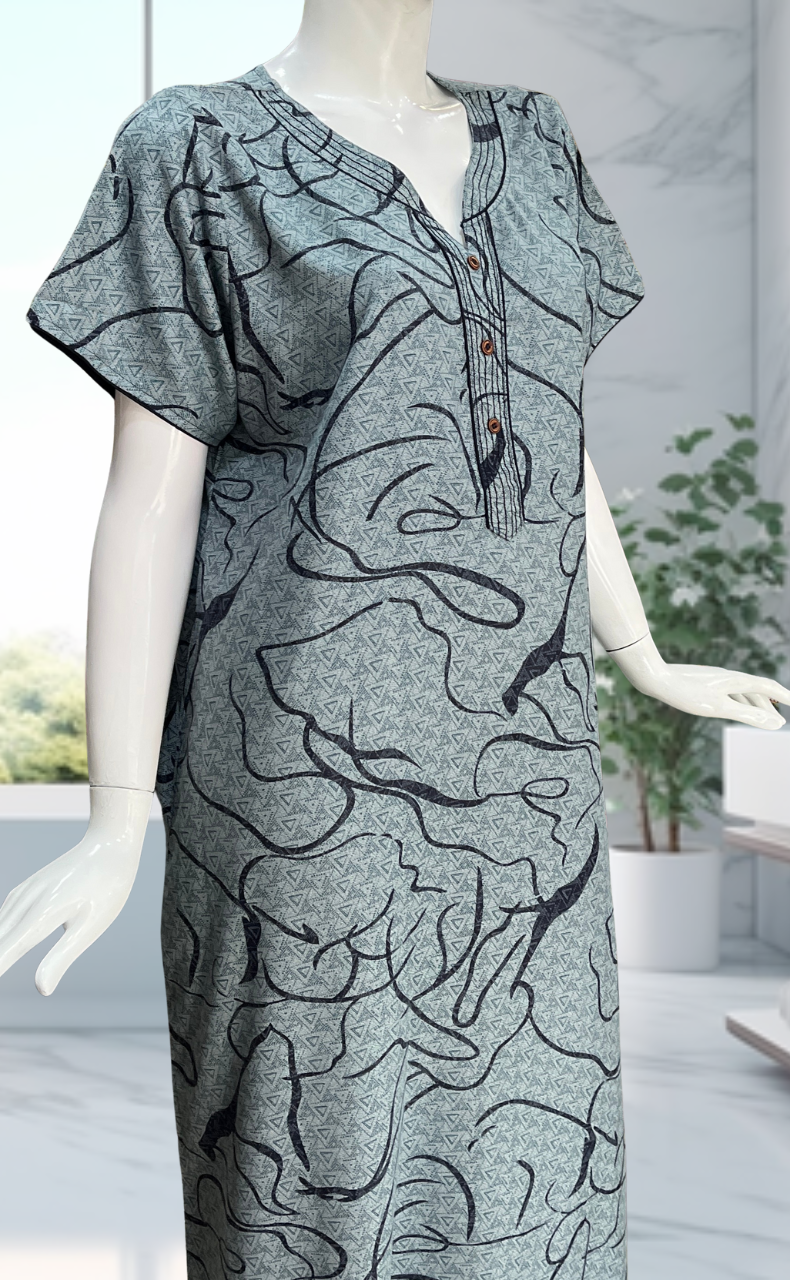 Teal Green Abstract Spun Nighty. Flowy Spun Fabric | Laces and Frills