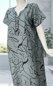 Teal Green Abstract Spun Nighty. Flowy Spun Fabric | Laces and Frills