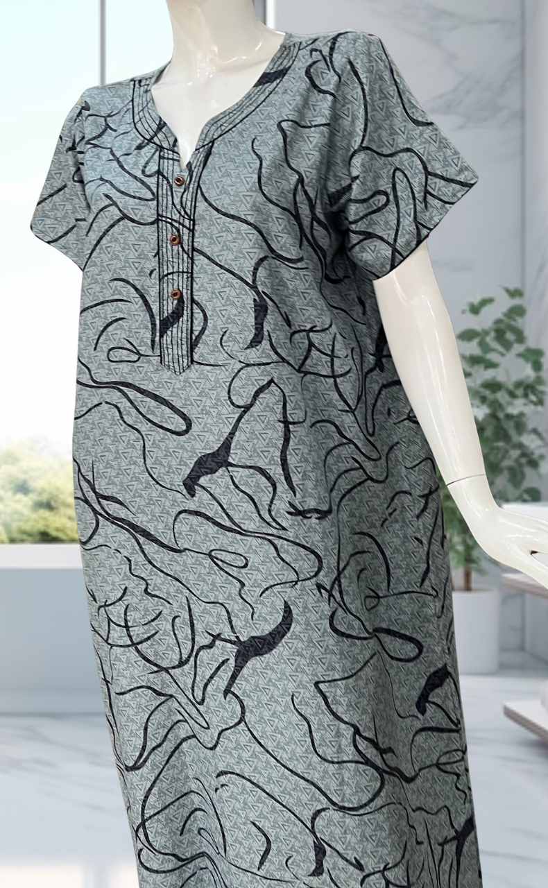 Teal Green Abstract Spun Nighty. Flowy Spun Fabric | Laces and Frills