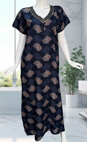 Navy Blue Garden Spun Nighty. Flowy Spun Fabric | Laces and Frills