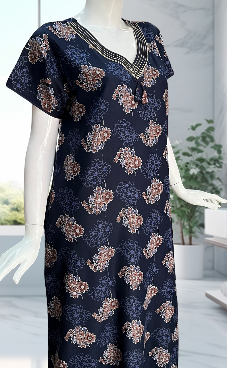Navy Blue Garden Spun Nighty. Flowy Spun Fabric | Laces and Frills