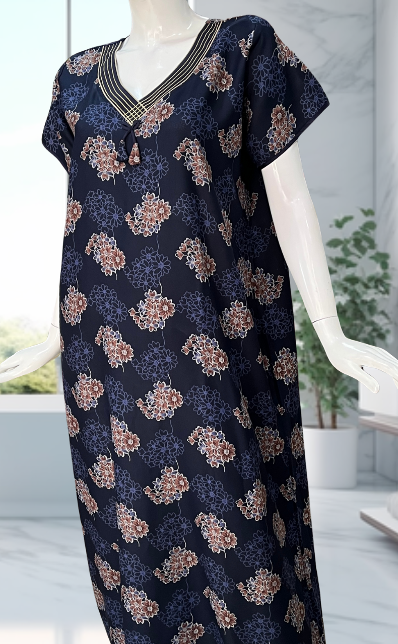 Navy Blue Garden Spun Nighty. Flowy Spun Fabric | Laces and Frills