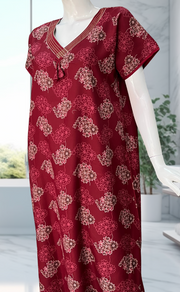 Maroon Garden Spun Nighty. Flowy Spun Fabric | Laces and Frills