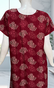 Maroon Garden Spun Nighty. Flowy Spun Fabric | Laces and Frills