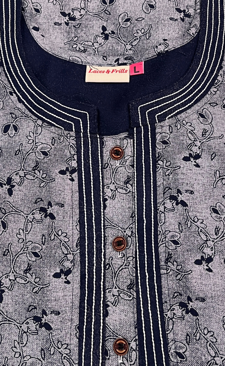 Navy Blue Garden Spun Nighty. Flowy Spun Fabric | Laces and Frills