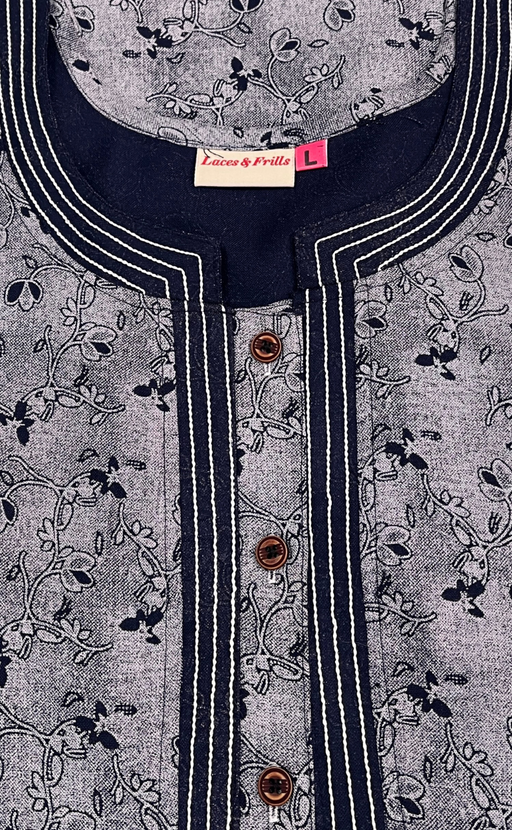 Navy Blue Garden Spun Nighty. Flowy Spun Fabric | Laces and Frills