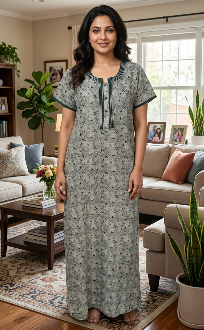 Green Garden Spun Nighty. Flowy Spun Fabric | Laces and Frills