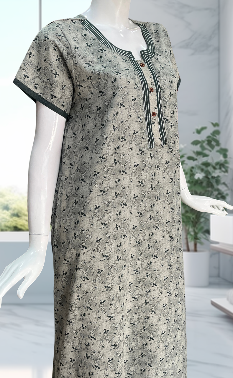 Green Garden Spun Nighty. Flowy Spun Fabric | Laces and Frills