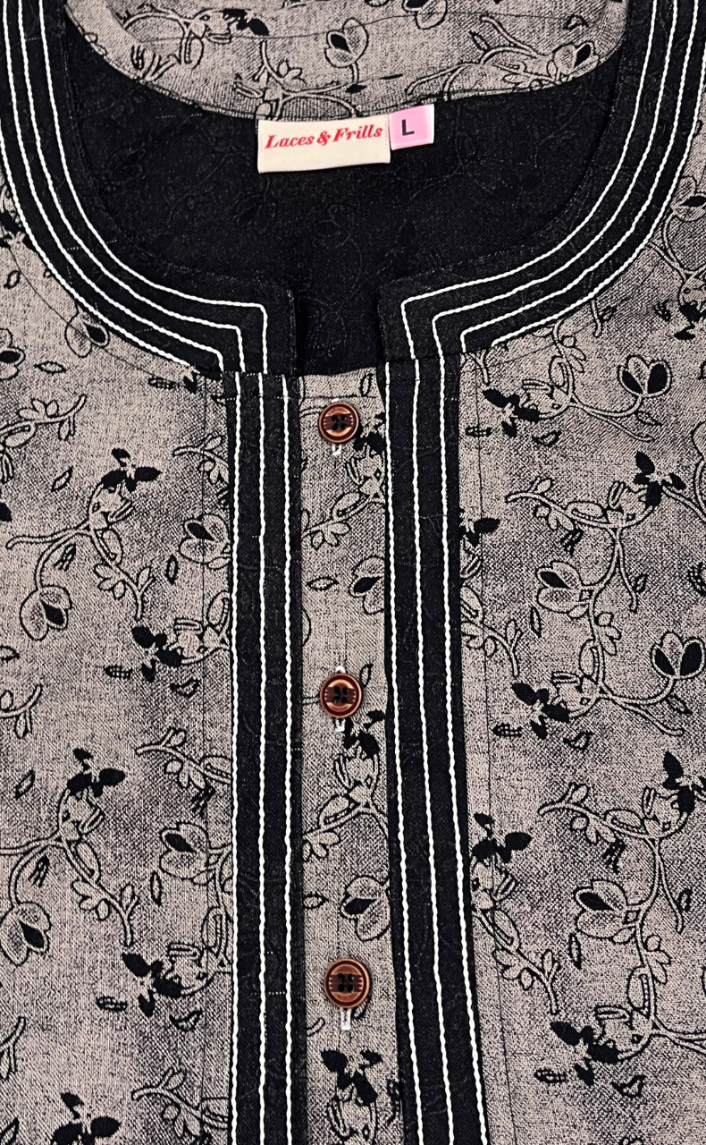 Black Garden Spun Nighty. Flowy Spun Fabric | Laces and Frills